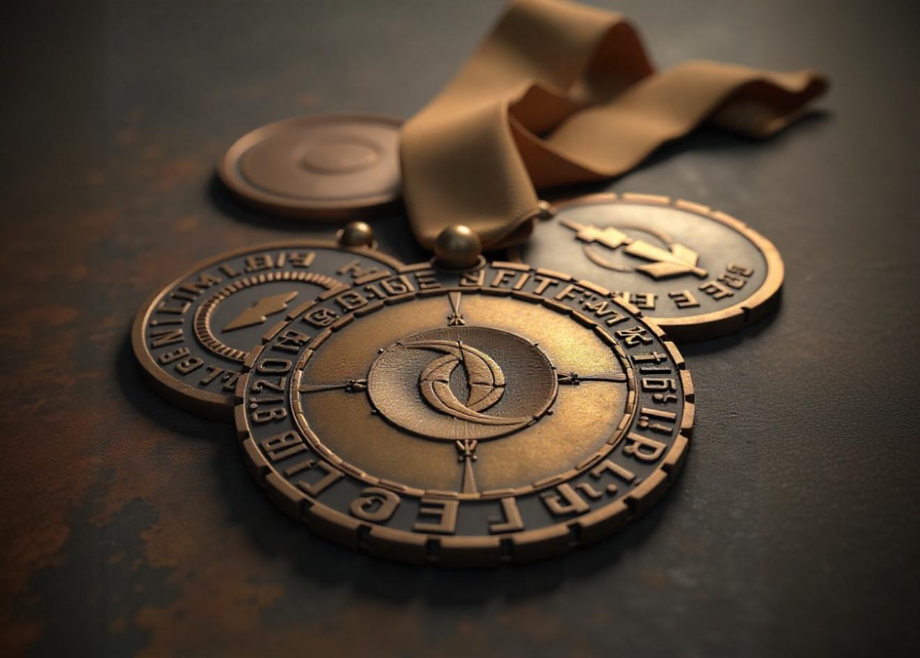 Eco-friendly medal crafted from recycled metal and sustainable wood materials